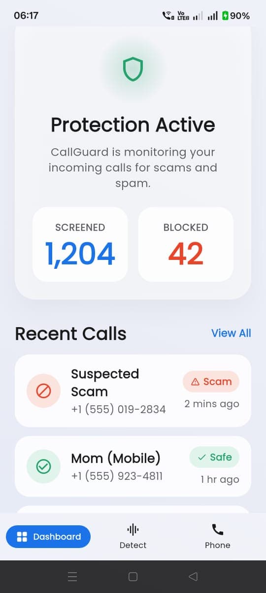 See your protection status, detected risks, and recent activity in one calm, clear view.